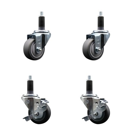 Service Caster 3'' Thermoplastic Rubber Wheel Swivel 1-1/8'' Expanding Stem Caster Set 2 Brakes, 4PK SCC-EX20S314-TPRB-2-TLB-2-118